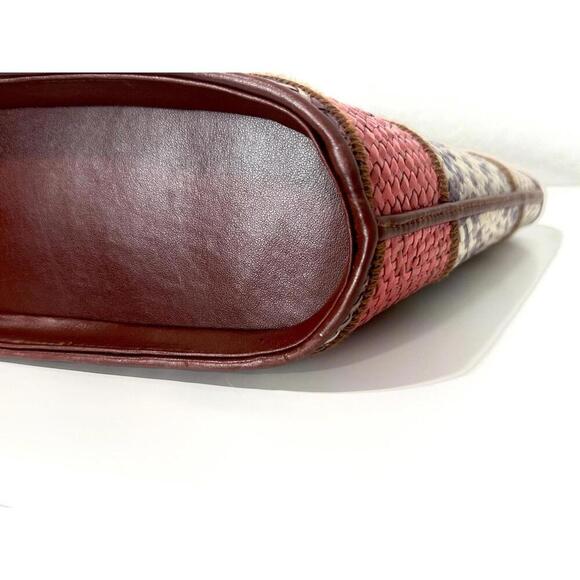 Vintage Le Sac Tote Bag Multicolor Patchwork Woven Straw Shoulder Purse Handbag - Picture 13 of 15